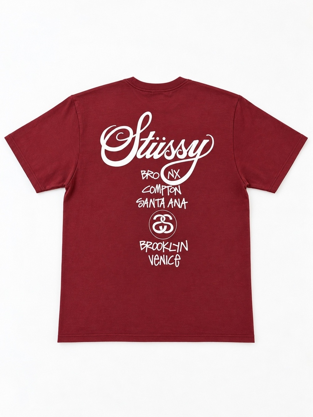 Stüssy World Tour dark-red tee Size Medium NWOT